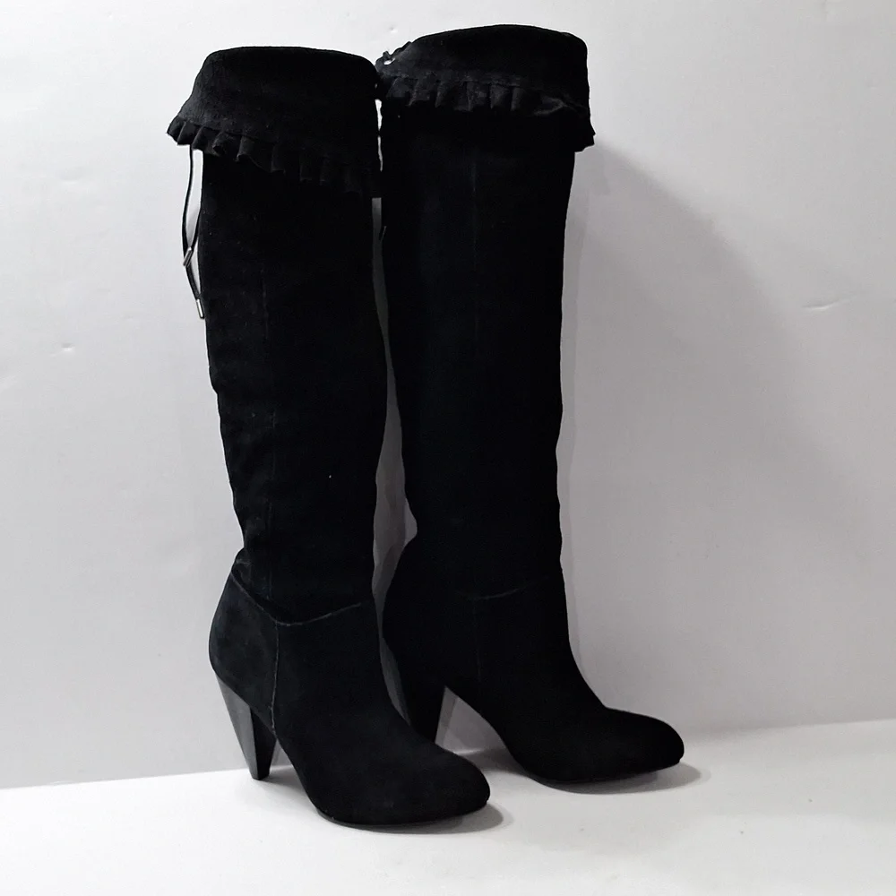 BCBGeneration Black Suede Leather Whimsigoth Over The Knee Boots Size 5.5B